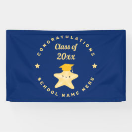 Modern Royal Blue en Gold Afstuderen Star Spandoek