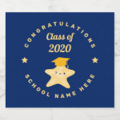 Modern Royal Blue en Gold Afstuderen Star Sparkling Wijnetiket (Enkel label)