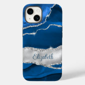 Modern Royal Blue en Silver Agaat Monogram Case-Mate iPhone Case (Achterkant)