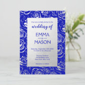 Modern Royal Blue en Silver Floral Kaart (Staand voorkant)