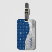 Modern Royal Blue en Silver Glitter Monogram Bagagelabel (Voorkant (verticaal))