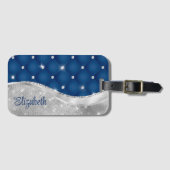 Modern Royal Blue en Silver Glitter Monogram Bagagelabel (Voorkant (horizontaal))