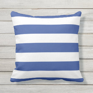 Modern Royal Blue en White Stripes Buitenkussen