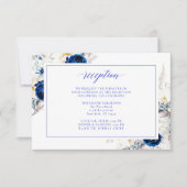 Modern Royal Blue Floral bruiloft receptie Kaart (Voorkant)