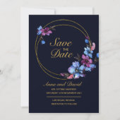 Modern Royal Blue Floral Save the Date Kaart (Voorkant)