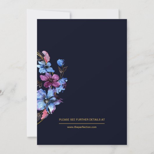 Modern Royal Blue Floral Save the Date Kaart (Achterkant)