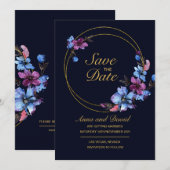 Modern Royal Blue Floral Save the Date Kaart (Voorkant / Achterkant)