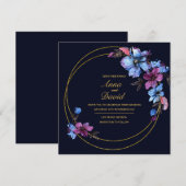 Modern Royal Blue Floral Wedding Invitation Kaart (Voorkant / Achterkant)