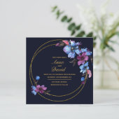 Modern Royal Blue Floral Wedding Invitation Kaart (Staand voorkant)