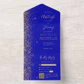 Modern Royal Blue Glitter QR Code Weddenschap All In One Uitnodiging (Binnen)