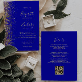 Modern Royal Blue Glitter QR Code Weddenschap Kaart