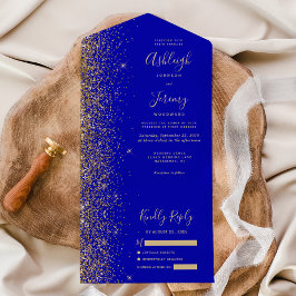 Modern Royal Blue Glitter Wedding All In One Uitnodiging
