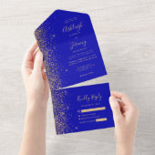 Modern Royal Blue Glitter Wedding All In One Uitnodiging (Afscheurbaar)