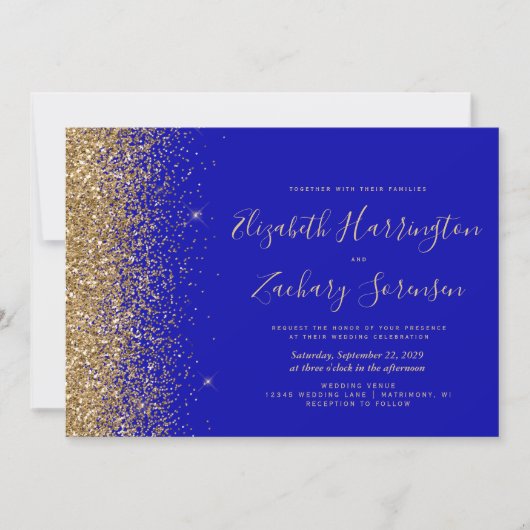 Modern Royal Blue Glitter Wedding Kaart (Voorkant)