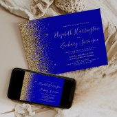 Modern Royal Blue Glitter Wedding Kaart