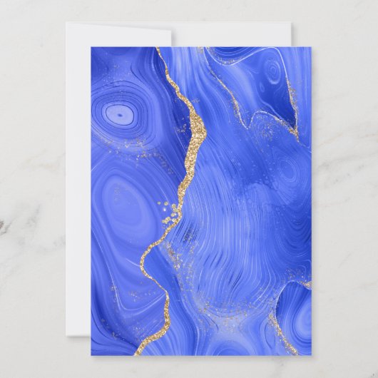 Modern Royal Blue Gold Agate Wedding Kaart (Achterkant)