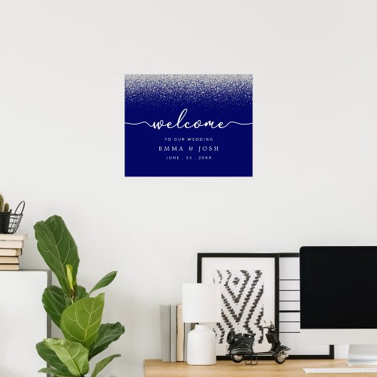 Modern Royal Blue met Silver Glitter Wedding Poster (Thuiskantoor)