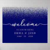 Modern Royal Blue met Silver Glitter Wedding Poster (Voorkant)