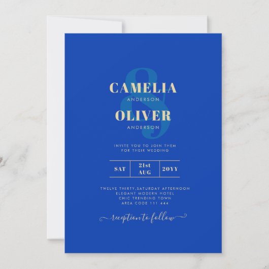 Modern Royal Blue Monochrome Wedding INVITE Kaart (Voorkant)