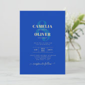 Modern Royal Blue Monochrome Wedding INVITE Kaart (Staand voorkant)
