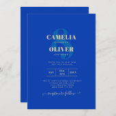 Modern Royal Blue Monochrome Wedding INVITE Kaart (Voorkant / Achterkant)