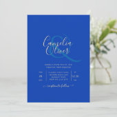Modern Royal Blue Monochrome Wedding Kaart (Staand voorkant)