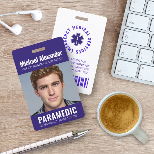 Modern Royal Blue Paramedic Foto ID Badge