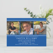 Modern Royal Blue Photo Collage Graduation Party Kaart (Staand voorkant)
