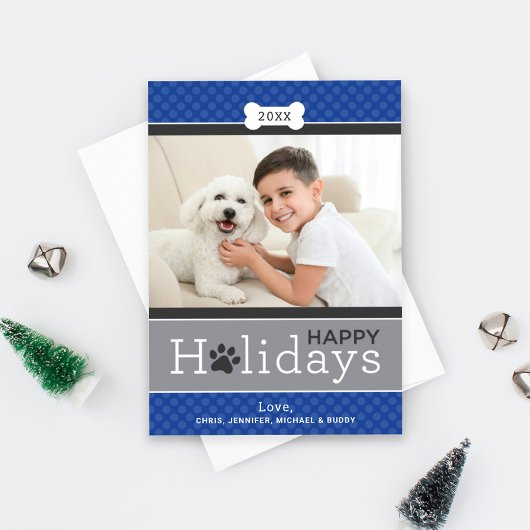 Modern Royal Blue Puppy Dog Theme Prettige feestda Feestdagenkaart