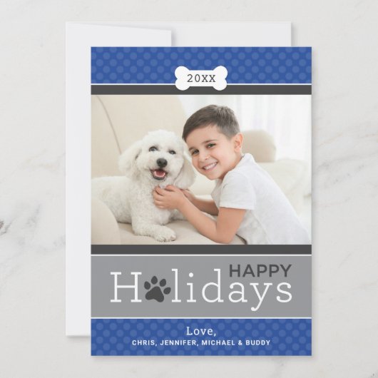 Modern Royal Blue Puppy Dog Theme Prettige feestda Feestdagenkaart (Voorkant)