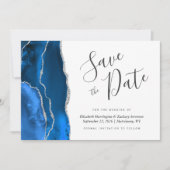 Modern Royal Blue Silver Agaat Save the Date Kaart (Voorkant)