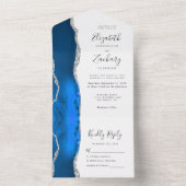Modern Royal Blue Silver Agate Wedding All In One Uitnodiging (Binnen)