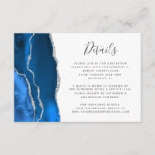 Modern Royal Blue Silver Agate Wedding Details Informatiekaartje (Voorkant)