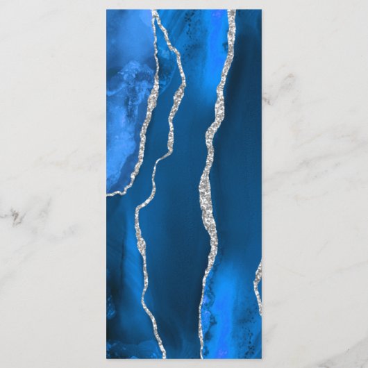 Modern Royal Blue Silver Agate Wedding Menu (Achterkant)