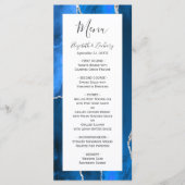Modern Royal Blue Silver Agate Wedding Menu (Voorkant)