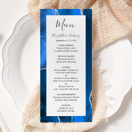 Modern Royal Blue Silver Agate Wedding Menu