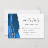 Modern Royal Blue Silver Agate Wedding RSVP (Voorkant)