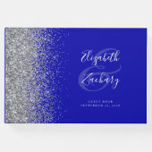Modern Royal Blue Silver Glitter Script Gastenboek (Voorkant)