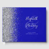 Modern Royal Blue Silver Glitter Script Gastenboek (Voorkant)