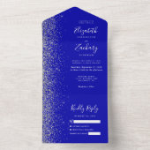 Modern Royal Blue Silver Glitter Wedding All In One Uitnodiging (Binnen)
