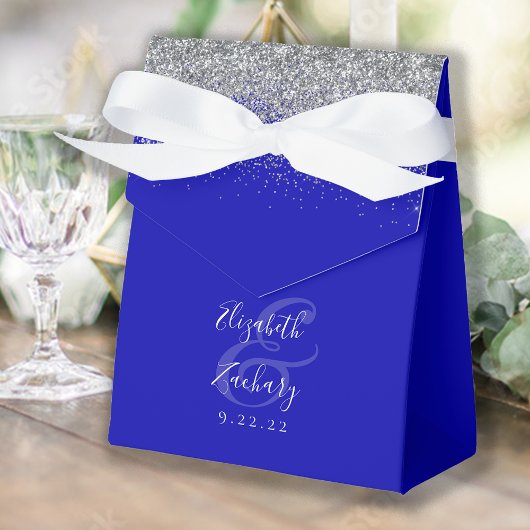 Modern Royal Blue Silver Glitter Wedding Bedankdoosjes