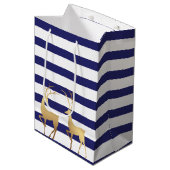 Modern Royal Blue Stripes Gold Deer Medium Cadeauzakje (Voorkant Gekanteld)