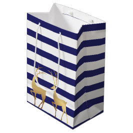 Modern Royal Blue Stripes Gold Deer Medium Cadeauzakje