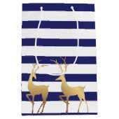 Modern Royal Blue Stripes Gold Deer Medium Cadeauzakje (Voorkant)