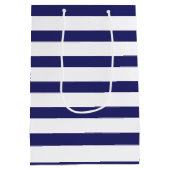 Modern Royal Blue Stripes Gold Deer Medium Cadeauzakje (Achterkant)