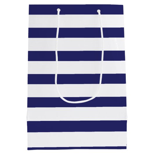 Modern Royal Blue Stripes Gold Deer Medium Cadeauzakje (Achterkant)
