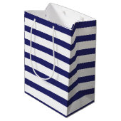Modern Royal Blue Stripes Gold Deer Medium Cadeauzakje (Achterkant Gekanteld)
