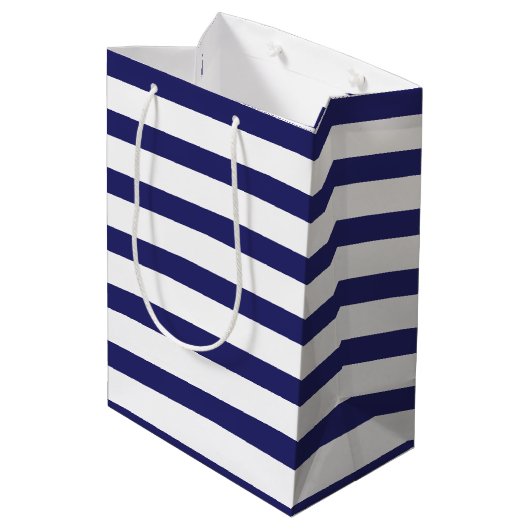 Modern Royal Blue Stripes Gold Deer Medium Cadeauzakje (Achterkant Gekanteld)