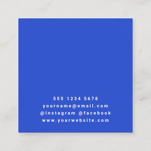 Modern Royal Blue Trendy minimalist Simple Vierkante Visitekaartje (Achterkant)