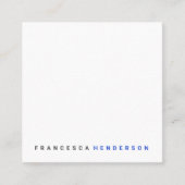 Modern Royal Blue Trendy minimalist Simple Vierkante Visitekaartje (Voorkant)